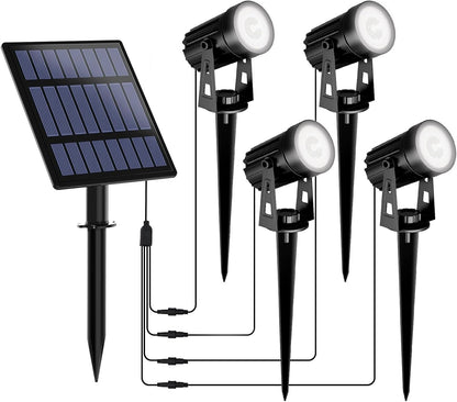 T-SUNUS Halloween Solar Garden Spotlight White Outdoor, 4-in-1 Spot Lights 6000K IP65 Waterproof 9.8ft Cable 5W Separated Panel, Auto On/Off Spotlights for Christmas Tree Yard Driveway Pathway Pond