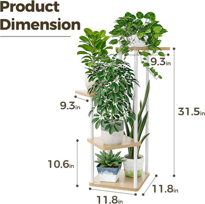 Bamworld Small Plant Stand Indoor 4 Tier Metal Plant Shelf for Multiple Plants Corner Flower Stand for Patio Garden Balcony Living Room Bedroom White