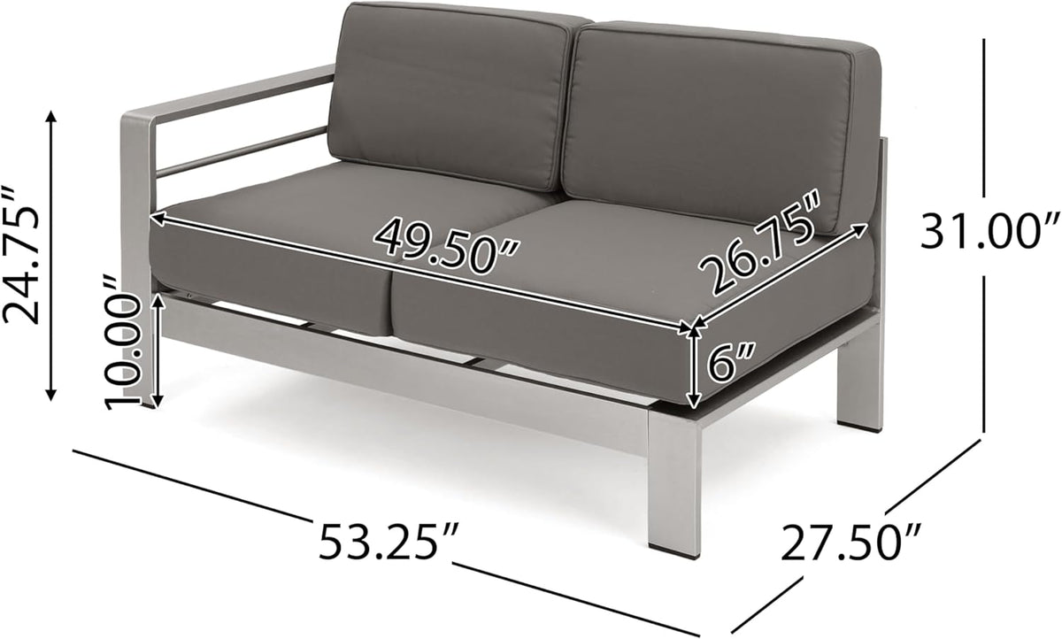 Outdoor Aluminum Furniture Set, 4-Person Patio Sectional Conversation Sofa Set, L-Shaped Outdoor Sectional Sofa with Cushions for Patios, Poolsides, Gardens (Khaki, Silver+Grey)