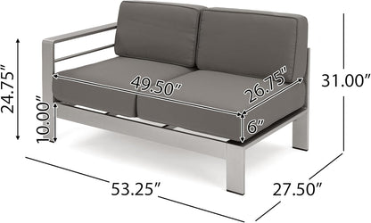Outdoor Aluminum Furniture Set, 4-Person Patio Sectional Conversation Sofa Set, L-Shaped Outdoor Sectional Sofa with Cushions for Patios, Poolsides, Gardens (Khaki, Silver+Grey)