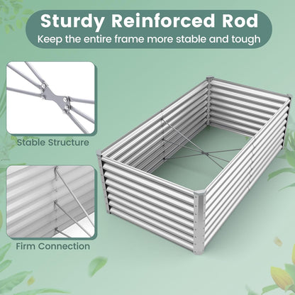 Rectangular Raised Garden Bed, Galvanized Garden Planter with Open Bottom, Sprayed Plate & Corner Protectors, Outdoor Metal Planter Box for Vegetables, Flowers & Herbs (Sliver)