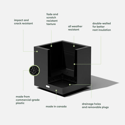 Veradek Block Series Cube Plastic Planter - Large Square Planter for Indoor or Outdoor Patio/Garden | Durable All-Weather Use with Drainage Holes | Modern Décor for Tall Plants, Trees, Flowers