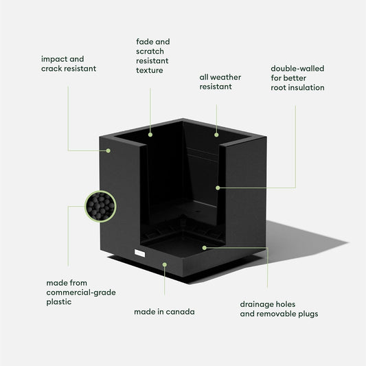 Veradek Block Series Cube Plastic Planter - Large Square Planter for Indoor or Outdoor Patio/Garden | Durable All-Weather Use with Drainage Holes | Modern Décor for Tall Plants, Trees, Flowers