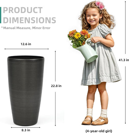 22.8" Large Tall Pot Planters, Set of 2 Modern Flower Pots with Handmade Brushed Metal Finish, Weather-Resistant for Indoor/Outdoor Year-Round Use