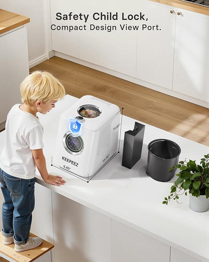 Eectric Kitchen Composter, 3L Smart Mill Food Recycler with Large Touch Screen, Compost Bin Indoor with 4 Sharktooth Blades, 0.5kWh Per Cycle Energy-efficient, Odorless, Low Noise, Auto-Cleaning