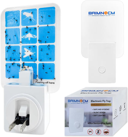 Blue Light Bug Catcher Indoor Plug in, Gnat Traps for House, Indoor Fly Trap for Fruit Fly, Moth and Mosquito, Flying Insect Catcher, 4 Device+8 Refills
