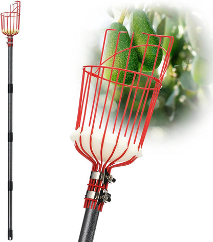 DonSail Fruit Picker Pole Tool with Basket Telescoping - Adjustable Mango Picker 35-120 inch Long Handle - Apple Orange Avocado Acorn Lemon Pear Pomelo Chery Picker for Tree