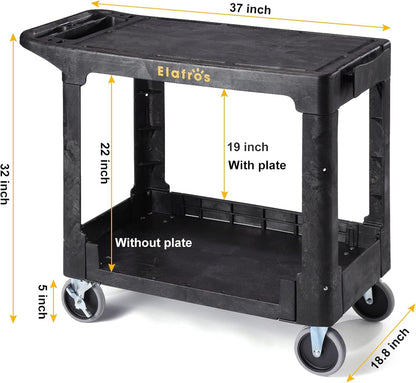 ELAFROS Heavy Duty Plastic Utility Cart, 37 x 18.8 in, Flat Top, Swivel Wheels, 550 lbs Capacity, Black