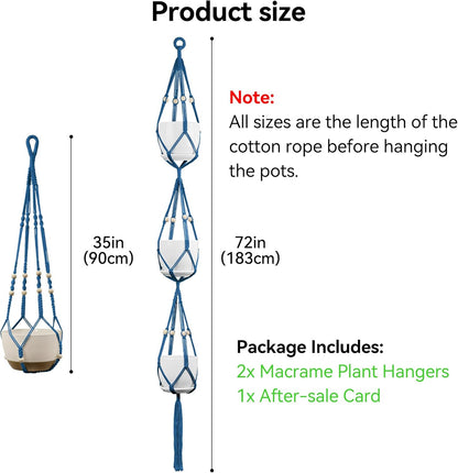 USLAI Macrame Plant Hanger Indoor Outdoor, Up to 4-15 inch Pot, Heavy 20lb Planters, Extra Long Strong Hanging Planter Basket Holder, Boho Home Decor, 35+72 Inch, Blue (POTS NOT Included)