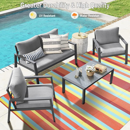 Outdoor Waterproof Rug 6'x9' Plastic Straw Rugs Washable Reversible Floor Mat Rainbow Stripe Carpet for Camping RV Deck Entryance Porch Picnic Balcony Beach Backyard