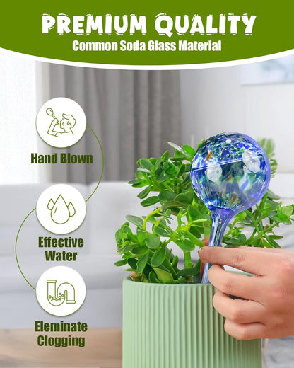 Iridescent Self Watering Globes, Glass Rainbow Plant Watering Globes, Self Watering Planter Insert, Automatic Plant Waterer Indoor (Large-6 Pcs Multi-Color, Large)