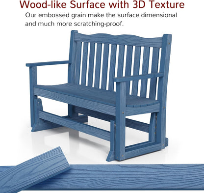 Stoog Outdoor Glider Benches Set of 2, Weatherproof Glider for Porch, Never Fade or Rot, Blue