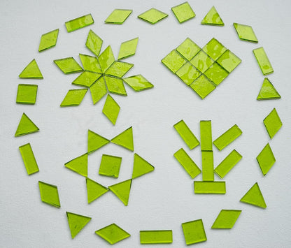 4 Shapes Large Transparent Mosaic Tiles for Mosaic Crafts, 200G Textured Stained Glass Supplies for Glass Mosaic Pieces, 70pcs Bulk Glass Mosaic Tiles for Glass on Glass Project, Green Grass