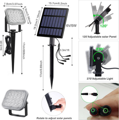 Solar Spot Lights Outdoor, 20 LED IP65 Waterproof Landscape Lighting, Dusk-to-Dawn 6000K Cold White Spotlights for Yard Garden Driveway Porch Walkway, 2-in-1