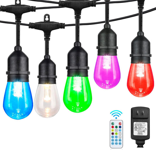 Auroraworld Outdoor String Lights, 48FT Color Changing Outdoor String Lights, Patio Lights Waterproof Porch Light with Remote, for Patio Decor, Balcony