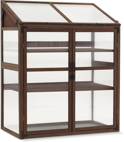 Macrout Cold Frame Greenhouse, Large Wooden Greenhouse Cabinet, Garden Cold Frame with Adjustable Shelves for Outdoor Indoor Use, 1344 (Brown)