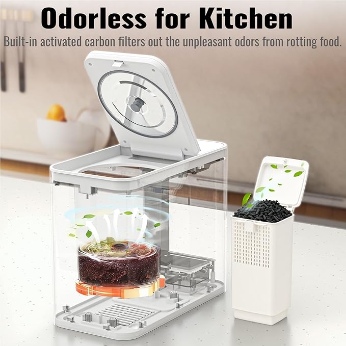 MERIOR 3L Electric Composter for Kitchen, Smart Compost Bin for Countertop, Auto-Cleaning/Odor-Free/LED Display, Turn Kitchen Waste to Dry Compost Fertilizer, Indoor/Outdoor Compost Machine