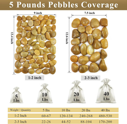 10 lbs Yellow River Rocks, 2-3 Inch Polished Pebbles for Indoor Plants, Decorative Rocks Stones for Landscaping, Vases, Aquariums, Fountains, Pathways, Backyard and Garden