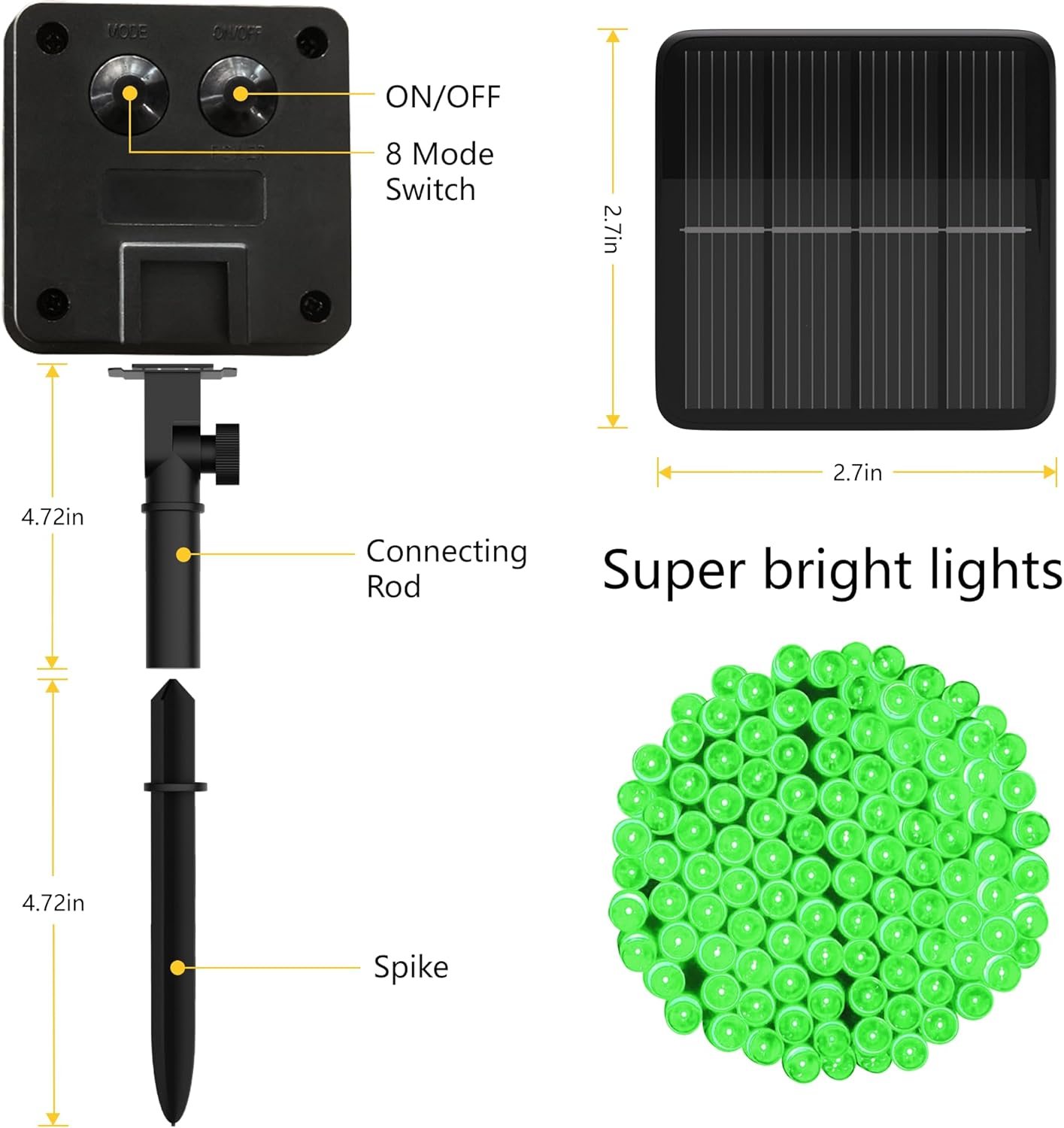 Solar String Lights for Outside, 39Ft 100 LED Solar String Lights Outdoor with 8 Modes，Solar Lights for Outside Waterproof for Yard, Fence,Balcony, Party,Christmas Tree Decorations (Green)