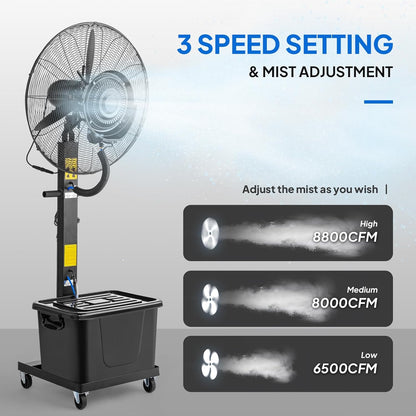 ROVSUN Max 8800CFM Misting Fan, 30Inch High Velocity Industrial Mister with 42L/11Gal Water Tank, 3 Speed Settings & Ajustable Mist Value, 60° Oscillation, For Outdoor Cooling, Patio, Barn, Greenhouse