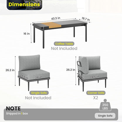 Sundale Outdoor 2 Pieces Metal Patio Furniture Set, Outdoor Sectional Sofa w/6 Inch Olefin Cushion, Modern Outdoor Conversation Sets
