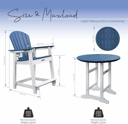 Tall Adirondack Chairs Patio Bar Tables Set of 5 Weather Resistant HDPE 35" Round Outdoor Bar Adirondack Barstools Plastic Height Table Pub, for Garden, Backyard, Yard, Pool, Fire, Pit (Blue)