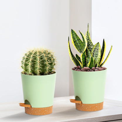 4 inch Small Plant Pots for Outdoor Indoor Plants, 10 Pack Planters with Drainage Holes and Tray, Small Self Watering Pots for Succulent,Cactus, Aloe and Other Plants (Green)