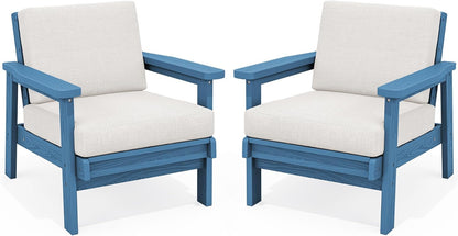 SERWALL HDPE Outdoor Couch Set of 2, Blue Frame and Khaki Cushion