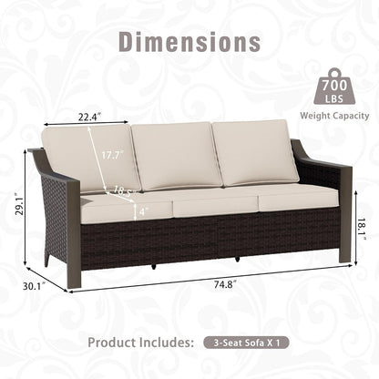 3 Piece Wicker Patio Conversation Set, All-Weather Use Outdoor Wicker Sofa with 2 PE Rattan Swivel Chair, Removable Water-Resistant Cushion, Ideal for Porch, Backyard, Balcony, Poolside, Beige