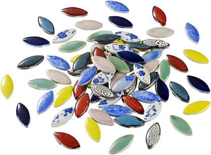 70 Pieces Petal Mosaic Tiles Ceramic Tiles, Bulk Stained Ceramic Pieces Supplies, Flower Leaves Mosaic Ceramics Mosaic Pieces Kit for DIY Crafts Plates Picture Frames Home Decorations - Light Blue