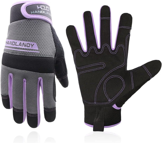 HANDLANDY Women Safety Work Gloves Utility Touch Screen Working Grip Glove for Yardwork Gardening Breathable Mechanic Gloves