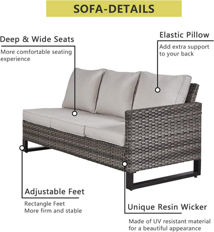 HUMMUH 9 Piece Patio Furniture PE Wicker 6-Seater Outdoor Sectional Sofa with Dinning Table Patio Swivel Chairs and Outdoor Chairs for Porch,Garden,Backyard,Deck