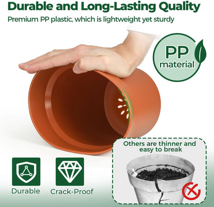 T4U 4 Inch Plant Pots 8-Pack, Small Flower Pots with Drainage Hole and Saucer, Decorative Nursery Pot Bulk for African Violet, Snake Plant, Succulent, Herb and Plants Indoor (8 Pcs 4" Pots)