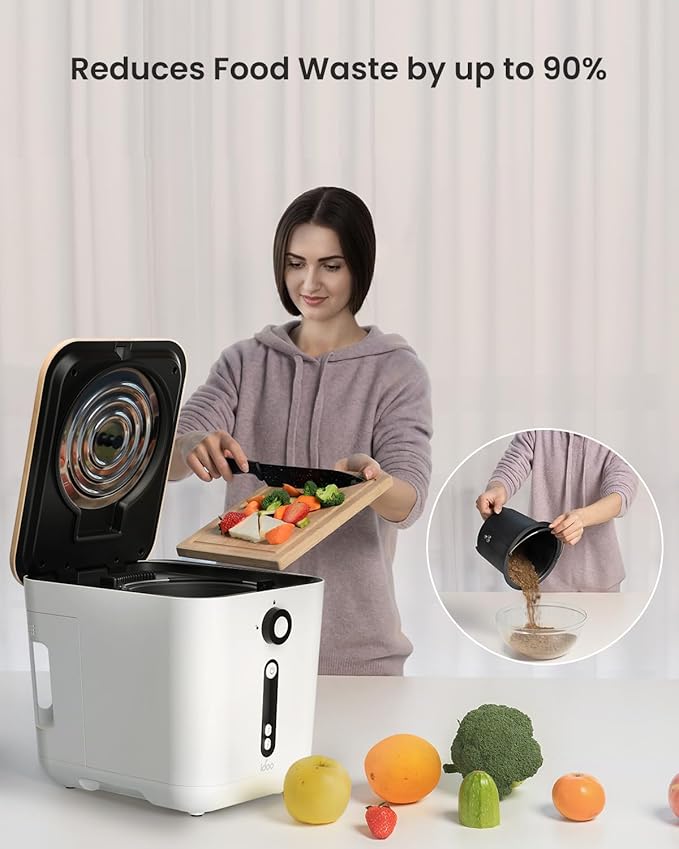 iDOO Electric Composter for Kitchen, 3L Countertop Compost Bin, Odorless Kitchen Composter, Indoor/Outdoor Compost Machine, Turn Food Waste into Fertilizer, Auto-Cleaning, White