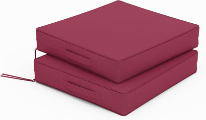 Patio Chair Cushions 17 X 16 X 3 Inch Waterproof Outdoor Seat Cushions for Patio Furniture, Outdoor Sofa Couch Pads with Ties & Handle, Set of 2, Fuchsiared