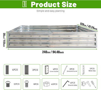 Raised Garden Bed, Raised Beds for Gardening Outdoor for Vegetables and Flowers Ground Planter Box, Galvanized Metal Planter Grow Garden Box，8x4x1ft