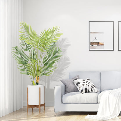 Artificial Fake Palm Tree 4FT 1Pack with White Planter & Free Moss, UV Resistant Artificial Palm Tree for Outdoors, Fake Plants for Poolside Home Room Decor, Faux Plants Outdoor Decor