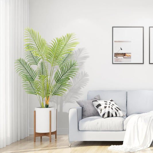 Artificial Fake Palm Tree 4FT 1Pack with White Planter & Free Moss, UV Resistant Artificial Palm Tree for Outdoors, Fake Plants for Poolside Home Room Decor, Faux Plants Outdoor Decor