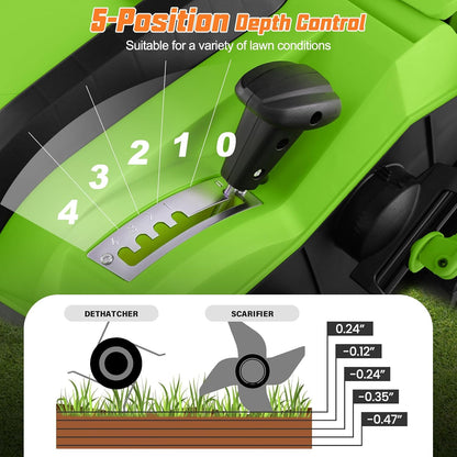 Goplus 2-in-1 Scarifier and Lawn Dethatcher, 16-Inch 15A Corded Electric Dethatcher w/ 14.5-Gal Collection Bag, 3-Position Height Adjustment & 5-Position Depth Adjustment, for Grass Garden Yard