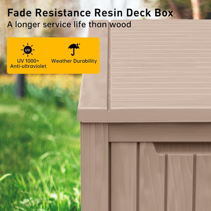 DRATO 180 Gallon Deck Box, Waterproof Resin Large Outdoor Storgae Box for Patio Furniture, Patio Cushions, Gardening Tools, Pool and Sports Supplies, Lockable