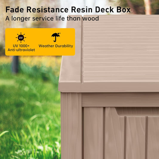 DRATO 180 Gallon Deck Box, Waterproof Resin Large Outdoor Storgae Box for Patio Furniture, Patio Cushions, Gardening Tools, Pool and Sports Supplies, Lockable