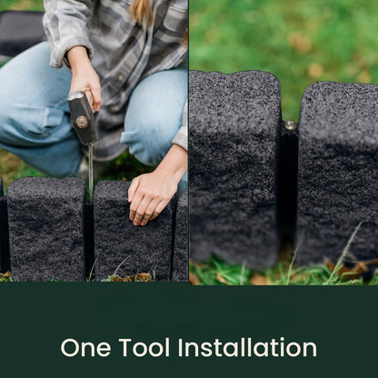 Beuta Landscape Edging | Garden Edging Border | Faux Stone Block XL for Lawn Edging, Flower Beds & Yard Edging – 1 Pack | Each Section Has 6 Blocks 48" L x 4" W x 9.5" H | 3 Spikes | Charcoal