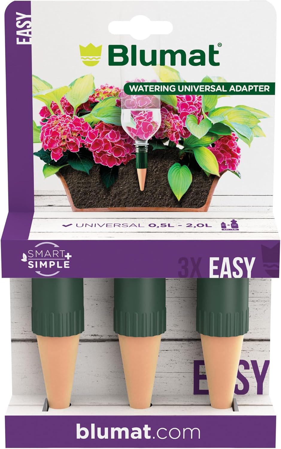 Blumat Plant Watering Device - Easy Self Watering Planter Insert for Indoor Plants - Bottle Adapter - Prevents Overwatering and Underwatering for Healthy Growth - 3 Pack