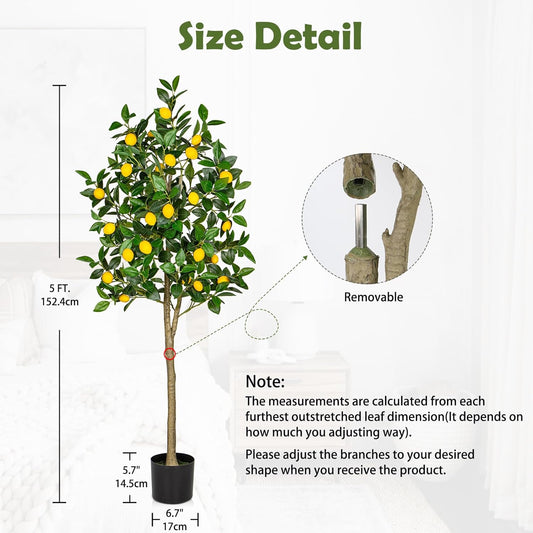 Artificial Lemon Tree 5ft Fake Lemon Plant in Pot Large Fake Floor Plants Faux Trees Indoor Lemon Decorations for Home Living Room Office
