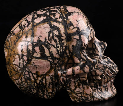 Skullis 5.0" Pink Rhodonite Super Crystal Skull, Hand Carved Gemstone Fine Art Sculpture, Reiki Healing Stone Statue.411 Z8
