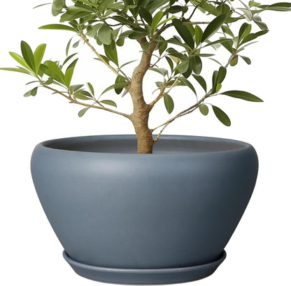 Ceramic Planter - 13 Inch Planter for Indoor Plants Large Plant Pot with Drainage Hole and Saucer Round Outdoor Planter Modern Flower Pot for Home Decor Gray