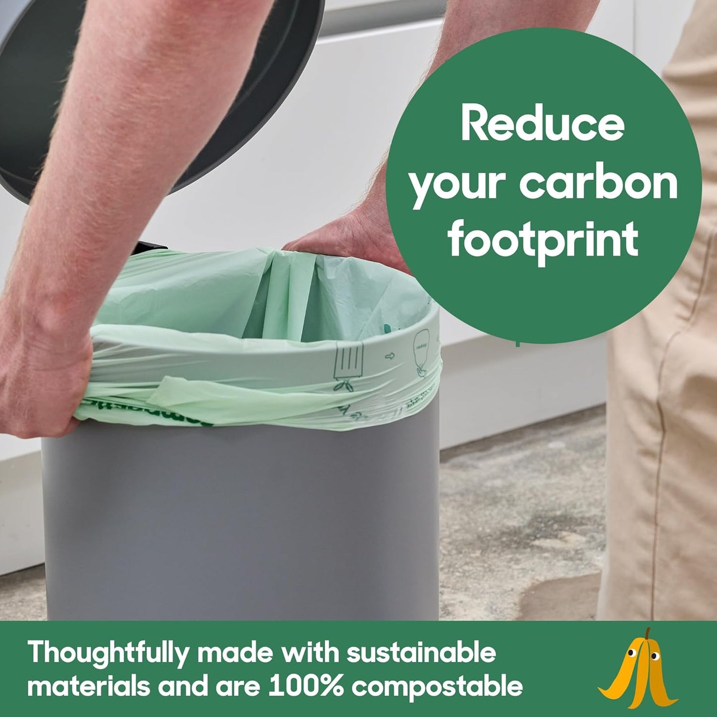 Home Compostable Trash Bags, 13 Gallon Tall Kitchen Rubbish Bags (23” x 29”), Extra Strong & Quickly Breaks Down, 100 Count