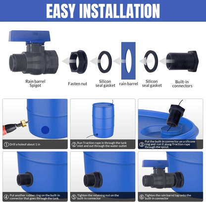 PVC Rain Barrel Spigot Kit 2 Pack 3/4" GHT Garden Diverter Kit With Bulkhead Fitting Garden Hose Faucet Thread Ball Valve for Water Adapter Tanks, Aquariums