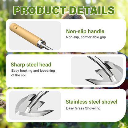Manual Weed Remover Tool for Lawn and Garden, 2025 New Weeding Artifact Uprooting Weeding Tool,Weed Puller Tool 3 Tooth Manganese Steel for Gardening Backyard Farm (13in+14in)