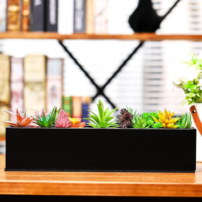 16.1 x 3.2 x 3.5 Inch Long Rectangular Planter Box Window Sill Plant Box Metal Water Trough Indoor Large Modern Steel with Drainage Holes Herb Garden Home(Black)